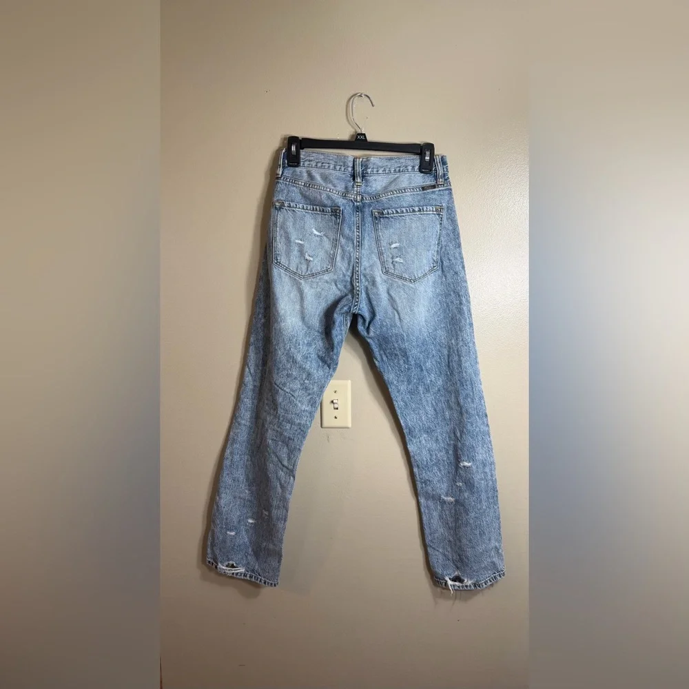 KanCan Distressed Straight Leg Jeans 3/25 Light Wash High Rise Raw Hem Y2K